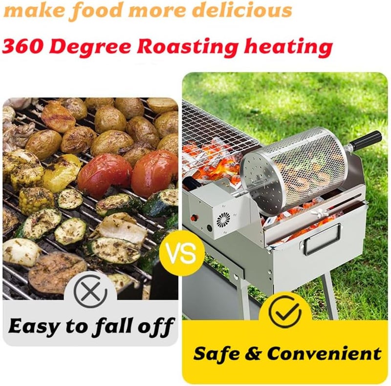 Grilldent Rotatable Grilled Cage Air Fryer Oven Basket,360 Degree Heating Rotating Cages Rotisserie Basket for Baking Nuts, Coffee Beans, Peanut or BBQ Roaster Tool, Food Grade Stainless Steel (180mm*300mm) - Image 5